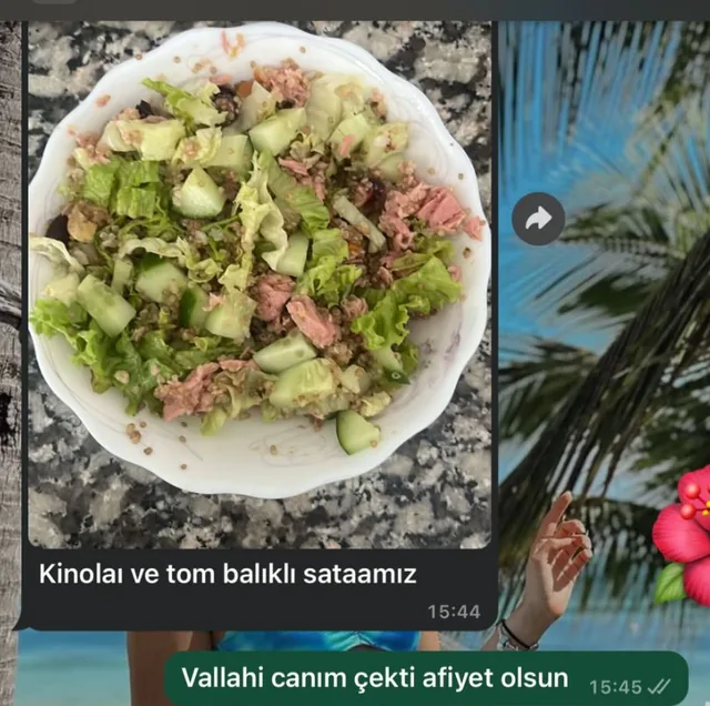 Danışan mesajı: kinoalı ve ton balıklı salata paylaşıyor.